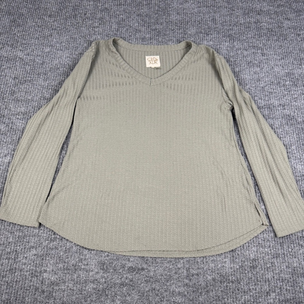 Chaser Thermal Top Womens L Sage Green Waffle Knit‎ Long Sleeve Soft Grunge Boho